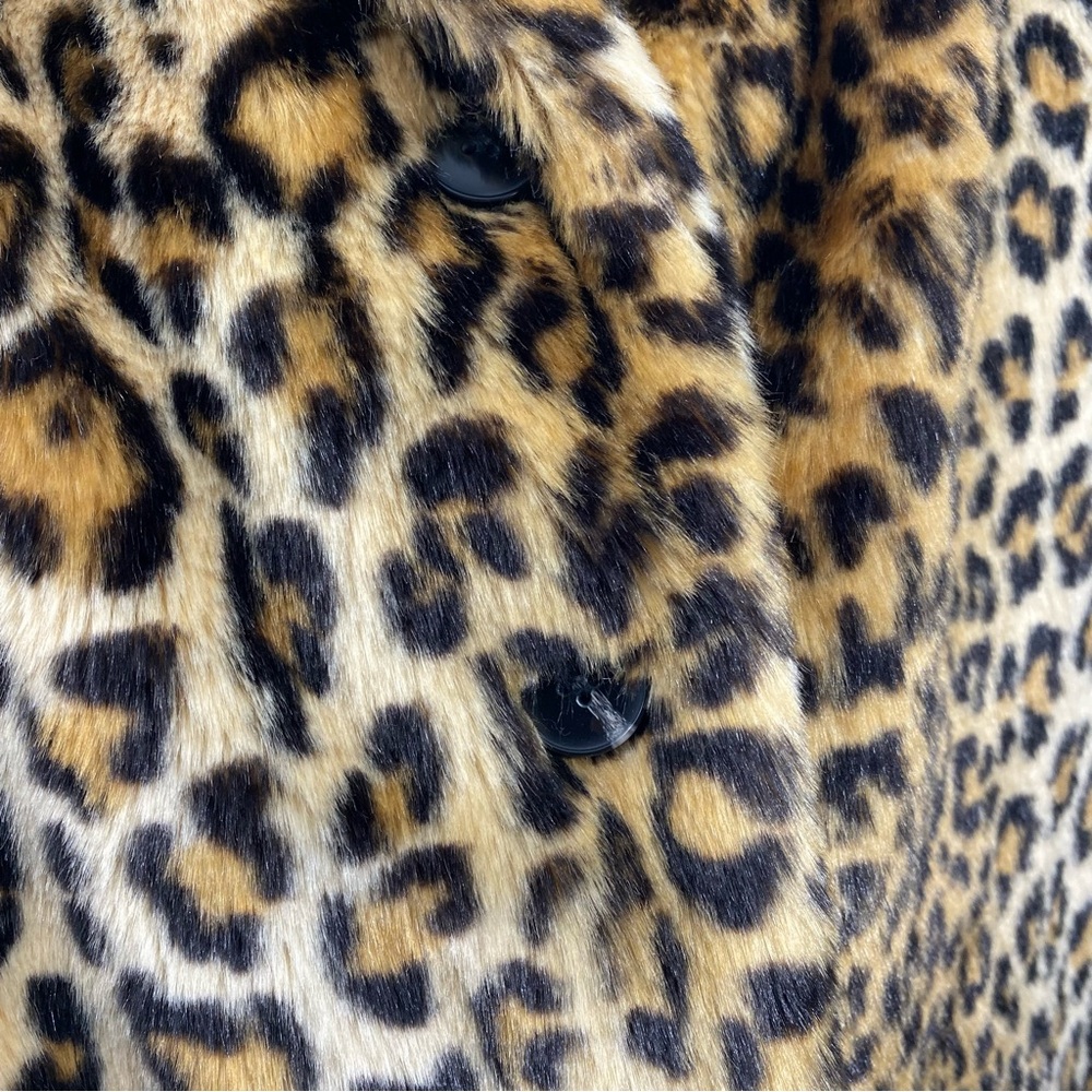 Forever 21 Leopard Animal Print Faux Fur Luxe Runway Statement Topper Coat S - Picture 7 of 12